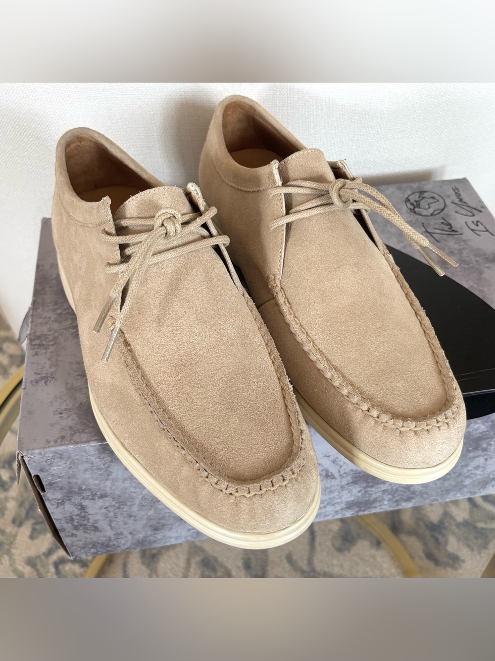 Peter Millar Men's Suede Moc Toe Tempest Shoes Tan Beige Size 9.5 M